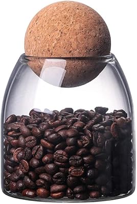 Serbatoio di stoccaggio alimentare in vetro con palla di sughero da 500ml Serbatoio di vetro trasparente con tenuta ermetica Coperchio in legno sferico Contenitore di stoccaggio alimentare
