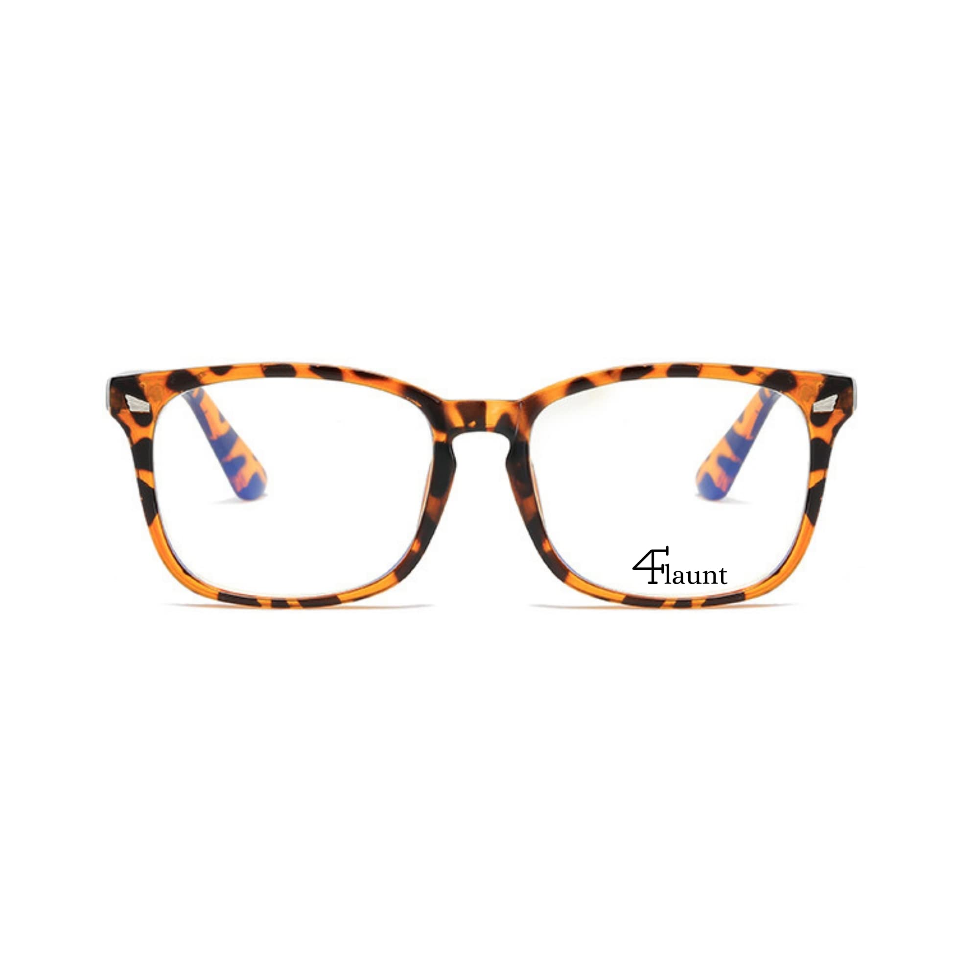 4Flaunt BluBlock Blue Light Blocking Rectangular Computer Glasses | Reduce Eye Strain, Headaches and Blurry Vision | Computer/Gaming/TV/Phones Specs For Men & Women (Size - Medium) (Leopard) 1