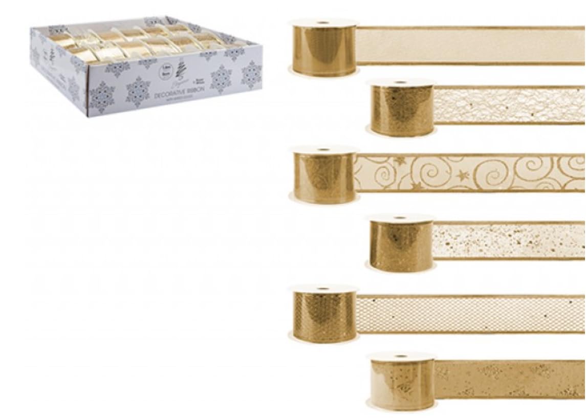 Pound Veg Gold Wired Christmas Ribbon 6 Assorted Style