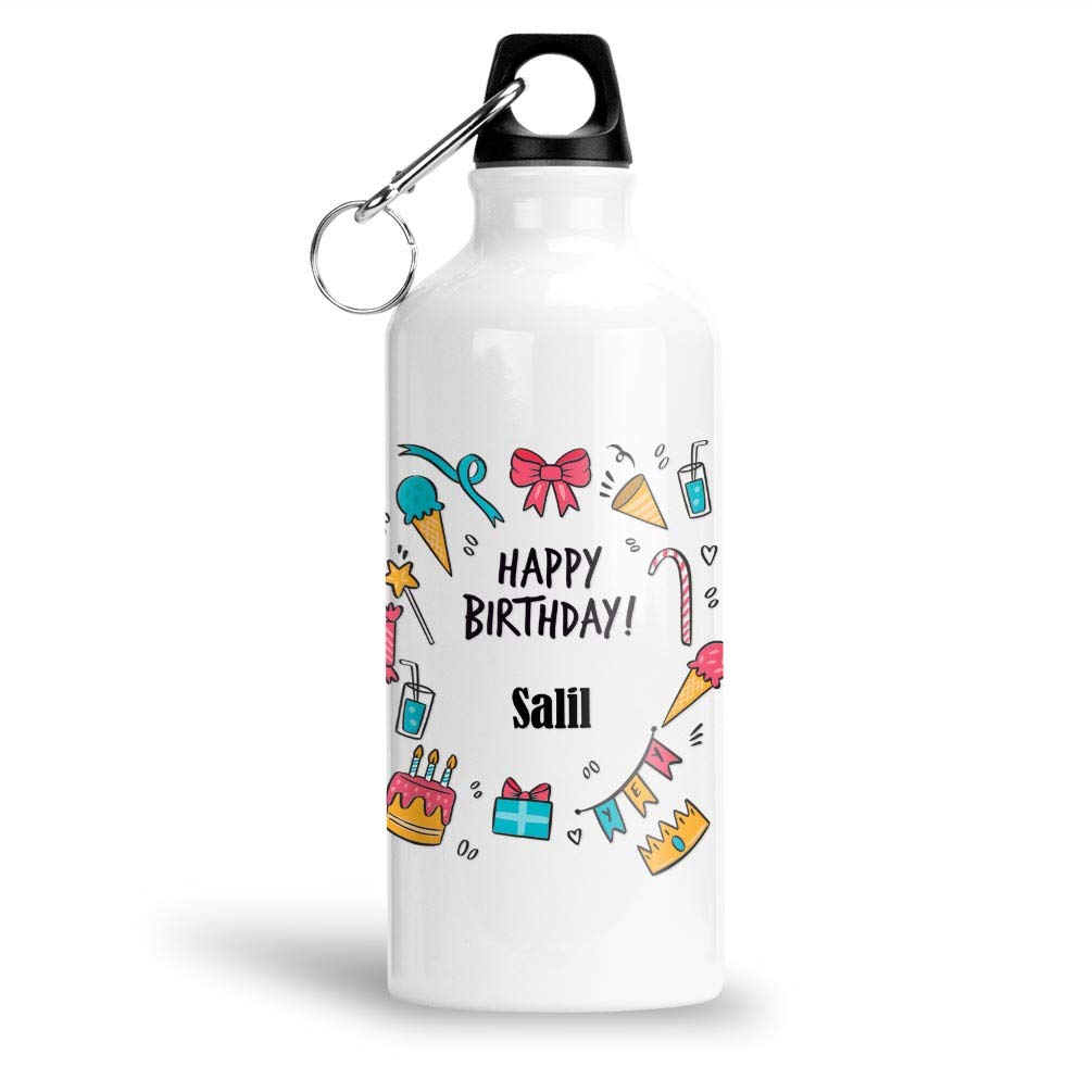 FurnishFantasy Aluminium White Sipper Bottle 600 ML - Best Gift for Happy Birthday, Name - Salil