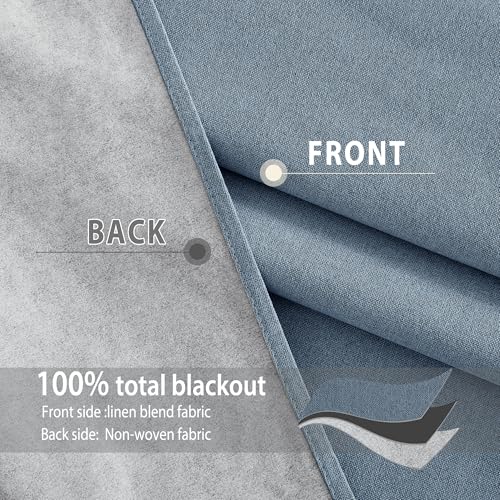 Image of NICETOWN Stone Blue Full Shade Faux Linen Curtain Panels 84 inch Long, Pair of Energy Smart & Noise Blocking Out Blackout Drapes for Guest Room Window, Thermal Insulated Lined Window Dressing (52 inch)