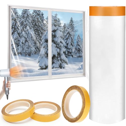 HOVCEH Window Insulation Kit, 1.8 m x 10 m Window Insulation Film, Thermal Window Film, Weatherproofing Window Insulation Kits for Windows Shrink Film Insulation POF Thermal Window Film for Winter