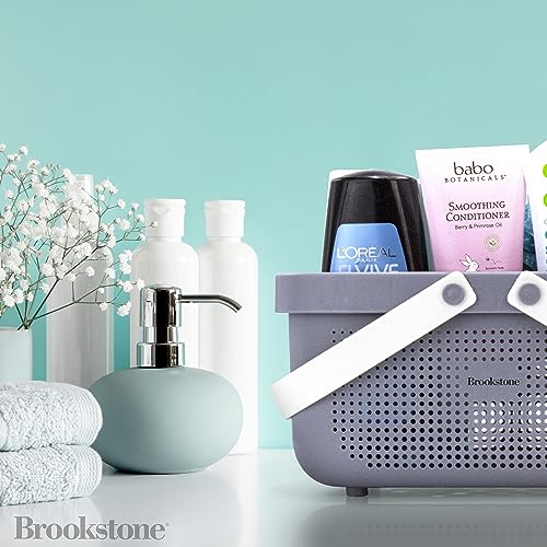 Brookstone BKH1633, Large Portable Shower Caddy with Soft Silicone Carrying Handle, Bathroom Organizer Basket, Plastic Bath Tote, Dries Quickly with Drainage Holes [BPA Free], Gray - Thumbnail 5