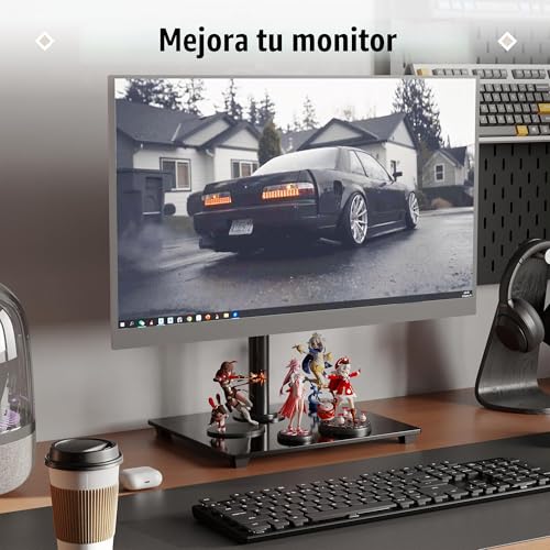 Miniatura 9 de Bontec Soporte Monitor De Brazo Único Para Pantalla De 13-32 , Soporte Monitor Escritorio Con Giro E Inclinación, Altura Ajustable, Hasta10 Kg, Vesa 75 100 Mm, Base De Vidrio Templado, Para Oficina