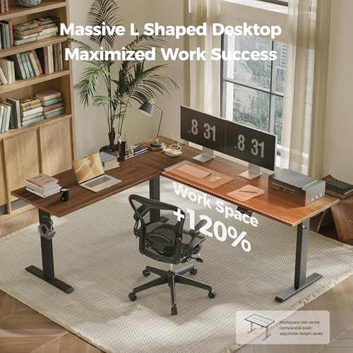 Image of Agilestic 75 Inch L Shaped Standing Desk Adjustable Height, Corner Standing Desk, Sit Stand Up Computer Table, Splice Board, Dark Walnut