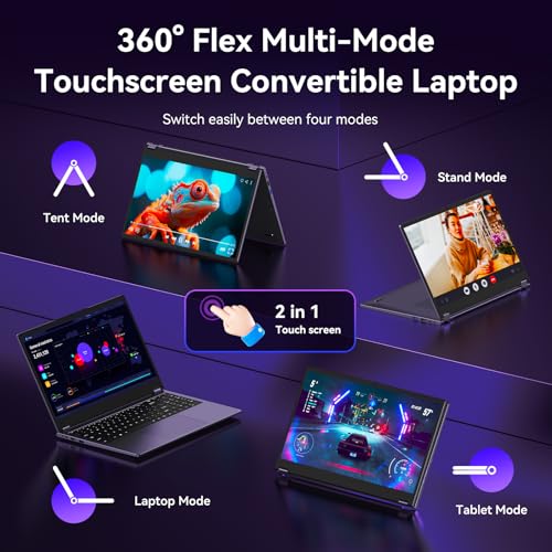 Image of 15.6 inch 2-in-1 Laptop /Tablet, 360 Flip FHD Touchscreen, Intel Core m3-8100Y up to 3.4GHz, 16GB RAM 512GB SSD, Win11, Deep Purple for Student Note-Taking, Design, Entertainment