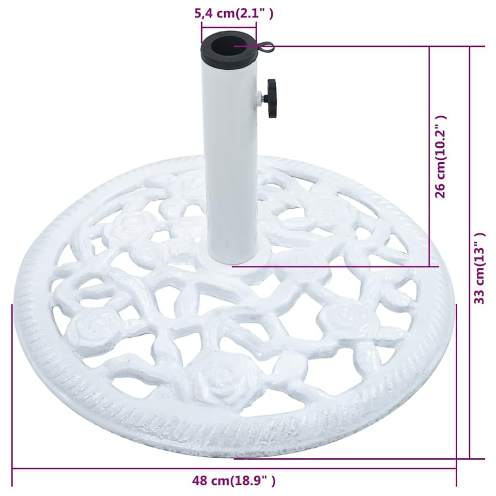 Stojak na parasol przeciwsłoneczny, biały, żeliwo, 12 kg, 48 cm, z adapterem do drążków parasola 35, 38, 48 mm, stabilna podstawa parasola na balkon, taras, do ogrodu, na podwórko, patio