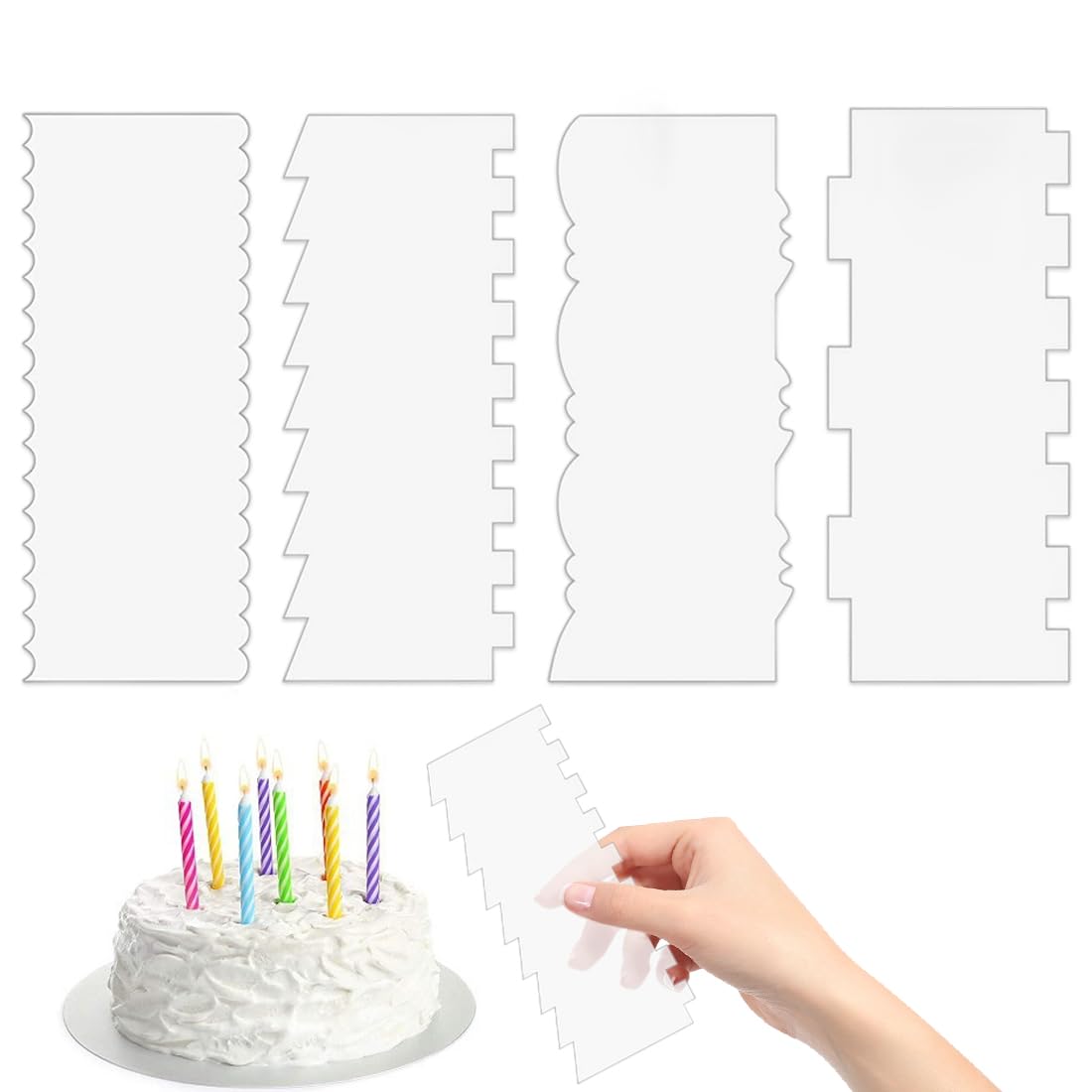 Set 4 Raschietti Per Torte In Acrilico - Per Lisciare Crema, Fondente E Pasta, Spessore 2 Mm
