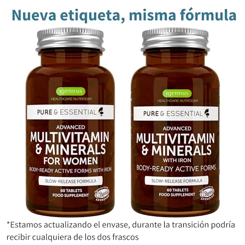 Igennus Multivitamínico Mujer, Hierro Suave, 21 Nutrientes Activos, Puro y Limpio, Aporte de Nutrientes Durante todo el día,Vitaminas B de Alta Potencia, Fácil de Tragar,60 compimidos Veganos,30 Dosis - imagen 2