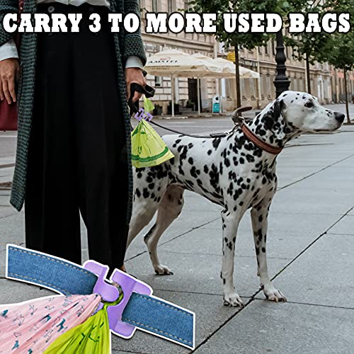 Image of Hands-Free Dog Poop Bag Holder for Basic Dog Leash Used Doggie Poop Bags Carrier for Flat Leash(Green+Yellow+Purple)