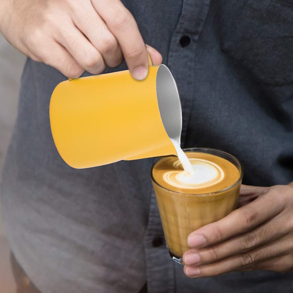 600 ml kubek do spieniania mleka ze stali nierdzewnej dzbanek dzbanek Latte Art do użytku w domowej kawiarni (Żółty)