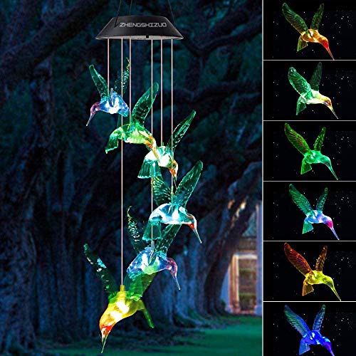zhengshizuo Hummingbird Solar Wind Chimes Outdoor, Gifts for mom, Solar Wind Chimes Glowing Wind Chimes,Outdoor Decor, mom Gifts,Gardening Gifts,Grandma Gifts, Plastic Hangers Wind Chimes Solar