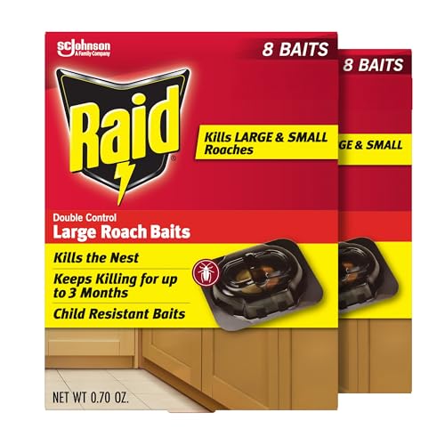 Raid Double Control Large Roach Baits for Indoor Roach Control Child Resistant Bait Stations 8 Count (Pack of 2)