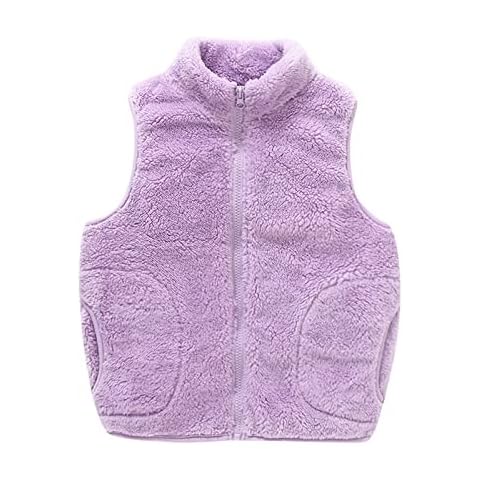 Fhtahun Kids Children Boys Girls Fleece Gilet Coats Solid Color Autumn Winter Warm Vest Full Zipper Sleeveless Jacket Outerwear with Pockets (Purple, 11-12 Years) Cover