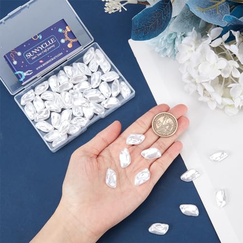 SUNNYCLUE 1 Box About 60Pcs Plastic Pearl Bead Bulk Imitation Pearl Beads Snow White Irregular Baroque Loose Pearls Charms for jewellery Making Beads Assortments DIY Crafts Necklace Bracelet Earring - Image 3