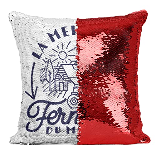 Coussin sequin rouge pour égayer une déco rustique et honorer nos agricultrices - 2