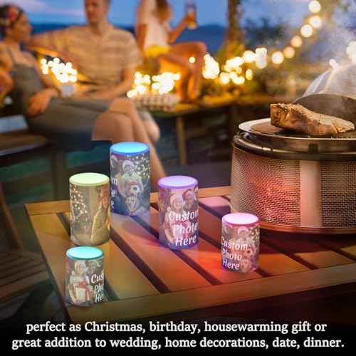 Image of Personalized Flickering Flameless Candles, Custom Photo LED Candles Set of 2, Remote Timer Battery Operated Candle for Valentine Wedding Birthday