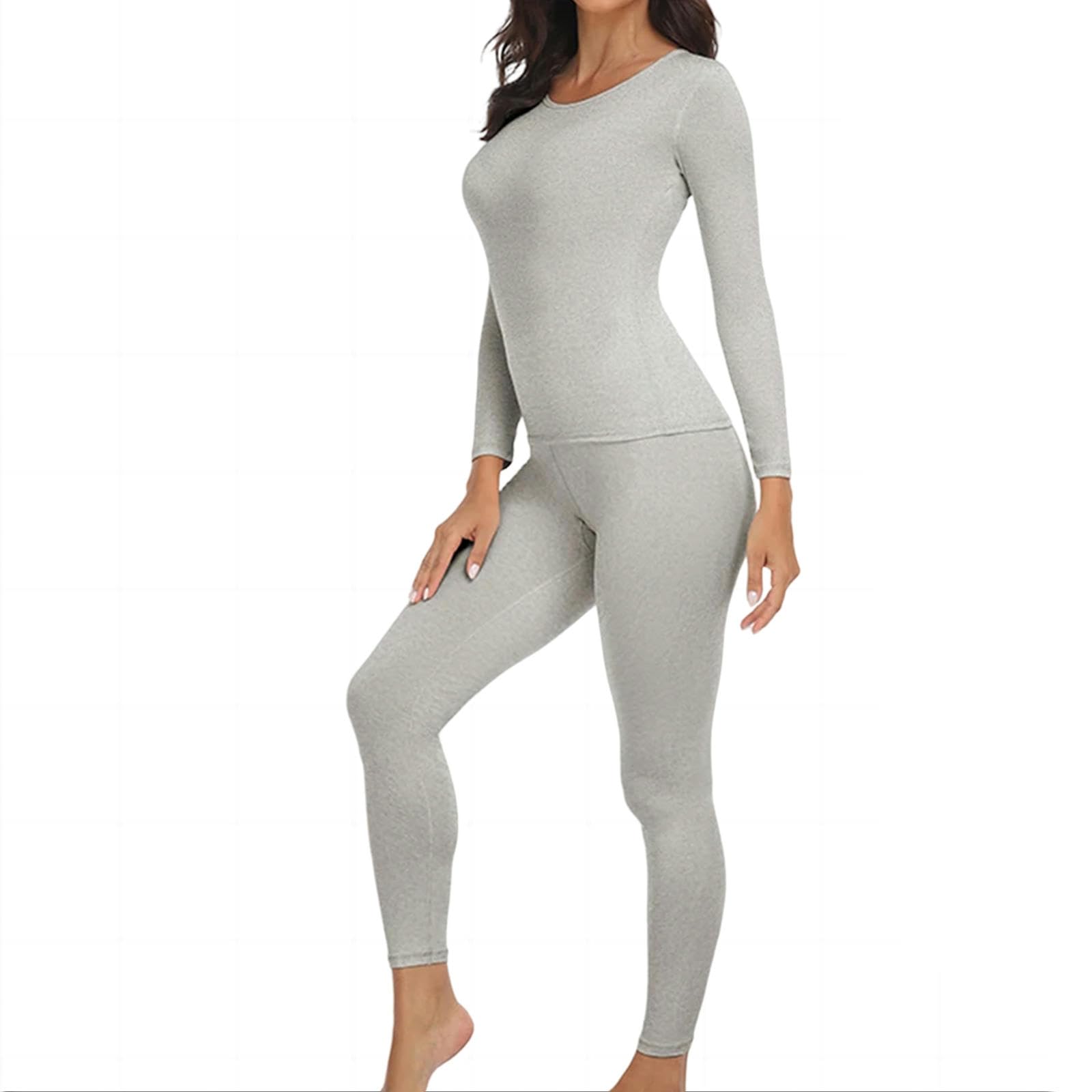 MdybF Conjuntos Térmicos para Mujer Juego De Ropa Interior Térmica para Mujeres Long Johns Capa Base Forrada Top Top Inport 2 Piezas Conjunto-Gris-L