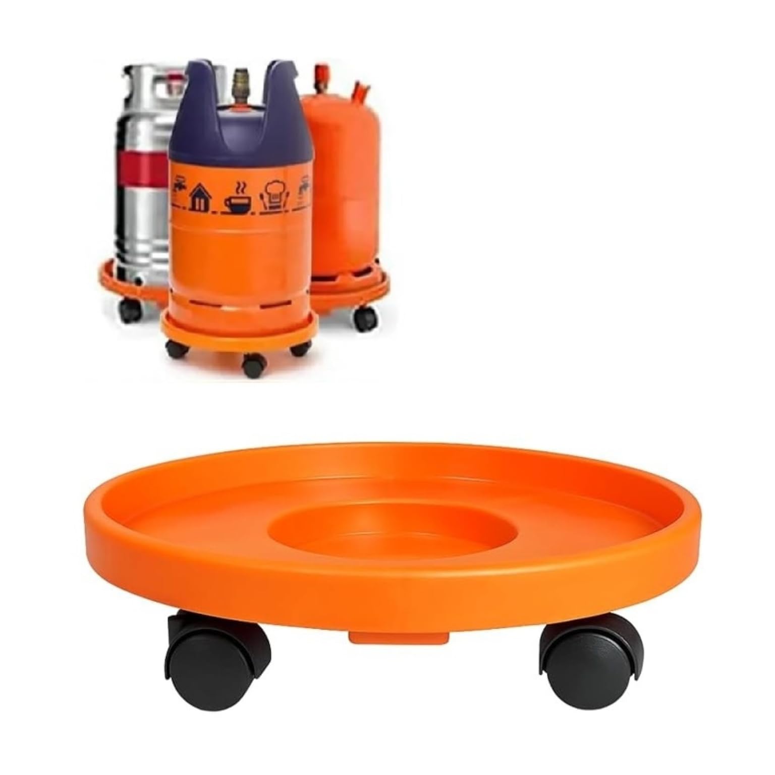 TECHZOCO Soporte para bombona butano Portabombonas Carro Porta bombona Gas Plástico 4 Ruedas 33,5 cm Naranja