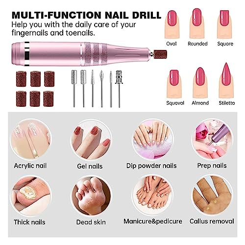 Wiertarka do paznokci, Przenośna elektryczna wiertarka do paznokci, kompaktowy elektryczny profesjonalny zestaw pilników żelowych, narzędzie polerowania Manicure i Pedicure(Pink)