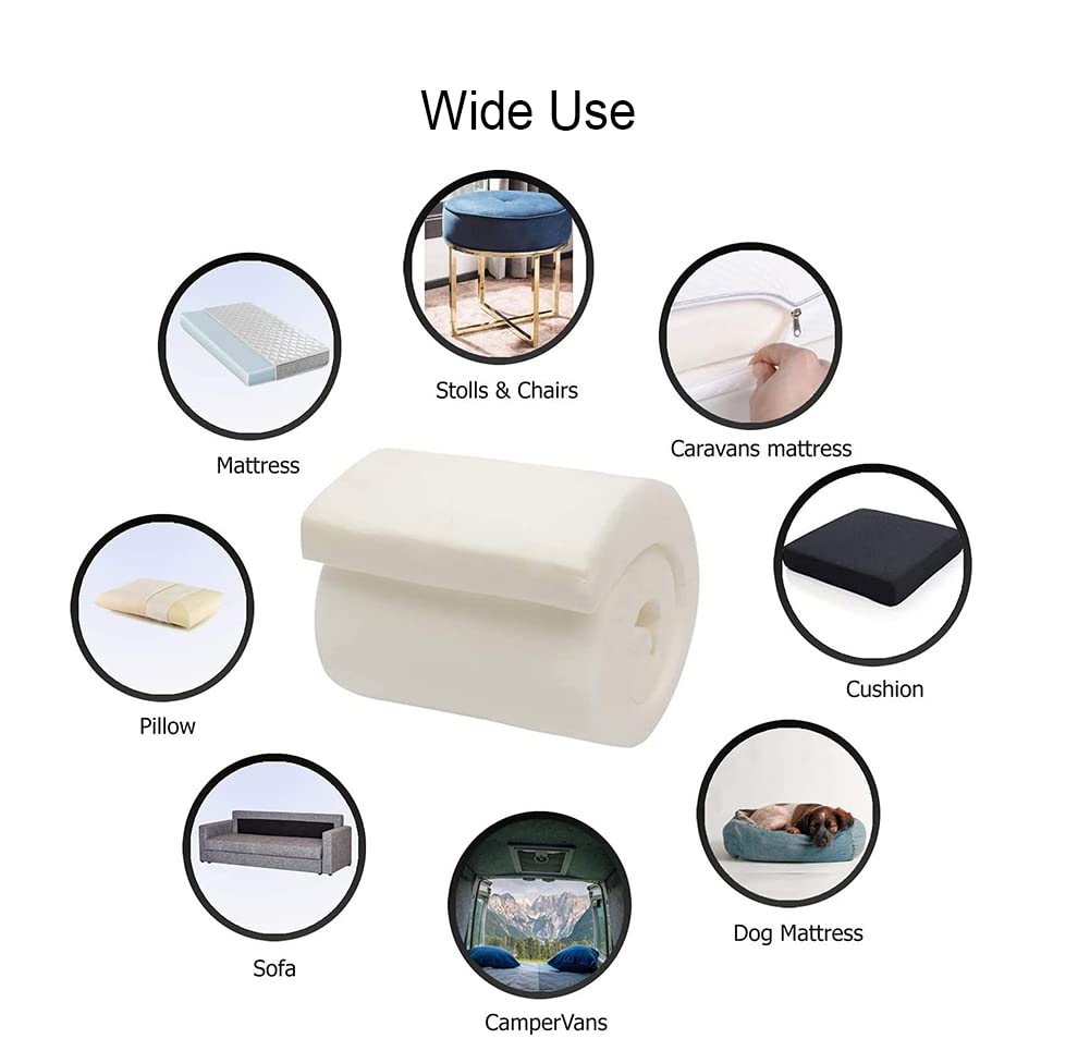 Lámina de espuma blanca de alta densidad para tapicería de bricolaje, ideal para sofás, bancos, taburetes, colchones de suelo, camas de perro y cabecero, acolchado cortado a medida para proyectos