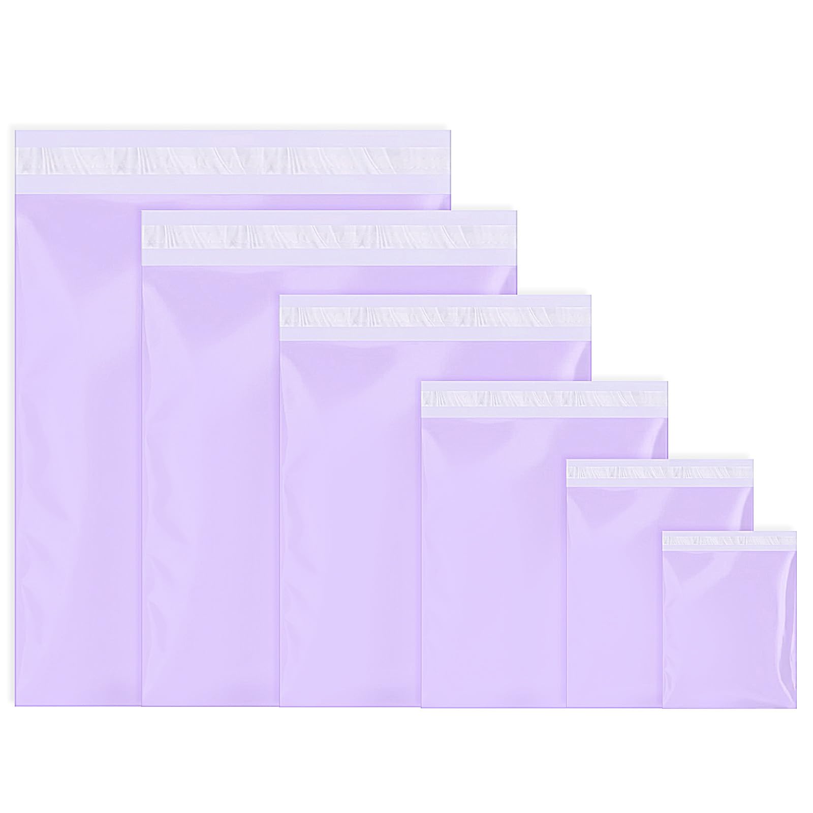 Outus Lot de 240 enveloppes d'expédition autocollantes de tailles variées en polyéthylène - 6 tailles assorties - Imperméables et indéchirables - Pour vêtements, livre, cadeau (violet)
