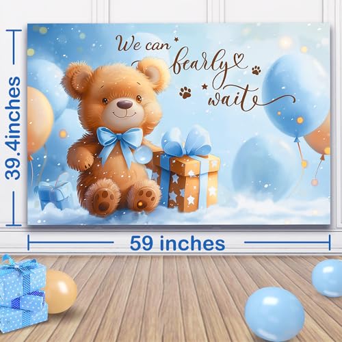 Image of Party Spot!Bear Baby Shower Decorations Boy,80 pcs Balloons,4 Wood Grain Blocks with Letter, inchWe can bearly wait inch Backdrop,Banner,Tablecloth,Balloon Pump, Blue Brown Bear Theme