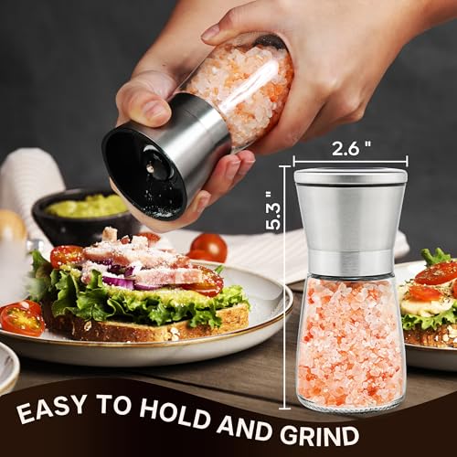 Manual Salt or Pepper Grinder for Professional Chef, Best Spice Mill with Stainless Steel Cap, Ceramic Blades and Adjustable Coarseness, Refillable Glass Body with 6OZ Capacity - Image 5