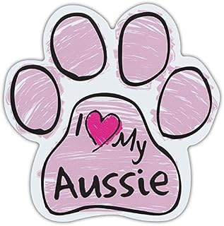 Pink Scribble Paws: I Love My Aussie (Australian Shepherd) | Dog Paw Car Magnets