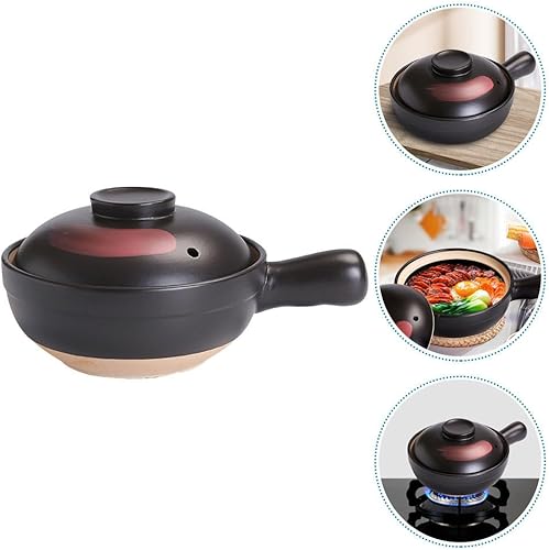 Miniatura 4 de LIFKOME Olla de arcilla para cocinar utensilios de cocina, estilo chino, estilo tradicional, cazuela de arroz, gachas de avena, arcilla con un solo