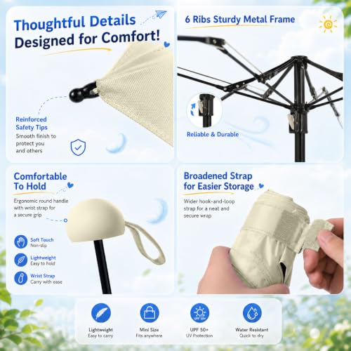 Image of BAODINI Travel Mini Umbrella for Purse with Case-Small Compact UV Umbrella Protection Sun-Lightweight Tiny Pocket Umbrella with Case for Women, Girls