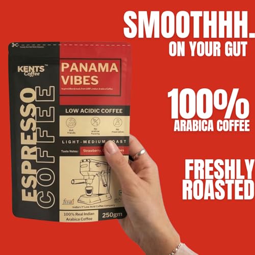 Image of Kents Coffee Panama Vibes Fine Grind Ground Coffee | LOW ACIDIC COFFEE | Light Medium Roast | Home Espresso Grind | Taste Like Fruity, Juicy, Tropical | Premium 100% Arabica Coffee | Freshly Roasted Grind | Espresso Grinded | CHIKMANGALUR | Single Estate Speciality Bean | Sun-Dried & Washed Arabica 200gm