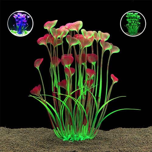 Image of DSkoiph Artificial Plants Decoration Ornament for Fish Tank Aquarium Plastic Plants Tall 16 inch 2 Pack (Red)
