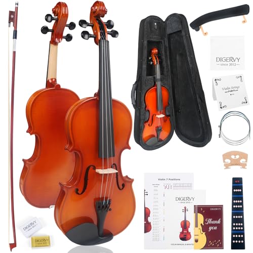 Violin 4/4 Full Size Kit for Beginners, Glossy Violin Fiddle Set for Adults, Students with Violin Case, Bow, Rosin, Fingerboard Sticker, Shoulder Rest, Extra Strings and Bridge(Plywood, Full)