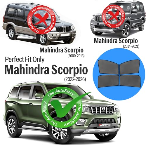 Image of AutoStory Custom Fit Non-Magnetic Cotton Mesh Car Sunshade for Scorpio 2022-2026 | UV & Heat Protection Car Window Curtains | Privacy Car Sun Shade | Breathable Vehicle Specific Side Window Shades