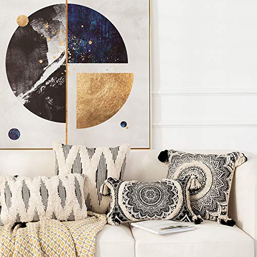 Ojia Decorative Throw Pillow Cover, Ticking Striped Cream & Gray Textured Pillow Cases Accent Cushion Covers Tufted Neutral Geometric Contemporary For Farmhouse Decor Living Room (18X18Inch, Stripe) #TOP4