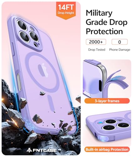 Image of FNTCASE for iPhone 16 Pro Max Case: [Compatible with Magsafe] Translucent Matte Cases with [Full Camera Protection] [Screen Protector] Military Grade Shockproof Protective Phone Cover - Light Purple
