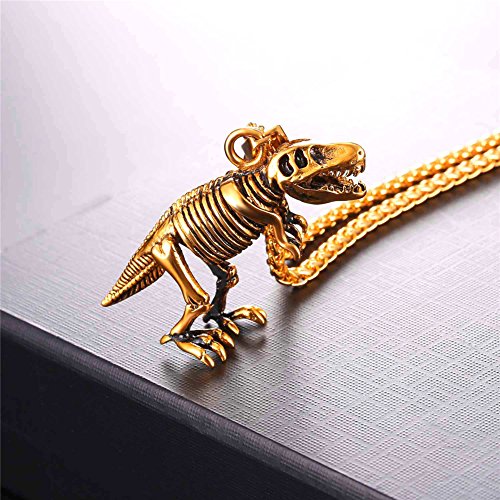 U7 Dinosaur Necklace Vintage 18K Gold Plated Animal Skull Skeleton Pendant Punk Personalized Jewelry #TOP2