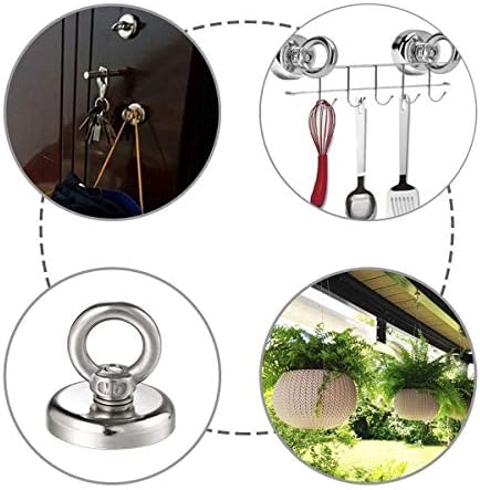 Wukong 1.26''D X 1.38''H Strong Permanent Rare Earth Magnets,65 LBS(30 KG) Pulling Forces Powerful Heavy Duty Neodymium Magnetic Hooks with Eyebolt for Multi-Use(2 Packs)