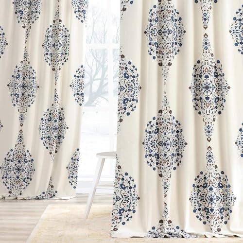 Image of HPD Half Price Drapes Floral Damask Printed Curtains 84 Inches Long Luxury Damask Cotton Curtain (1 Panel) Room Darkening Window Curtains for Bedroom & Living Room, 50W x 84L, Floral Blue Damask