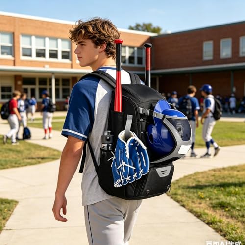 Mochila grande de béisbol con tirantes ajustables y ganchos resistentes de valla 2