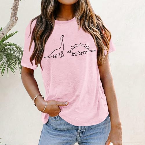 Dinosaur Shirt Women Cute Graphic Tees Funny Dino Shirts for Teen Girls Cartoon Printed Cotton Tshirts Aesthetic Tops3