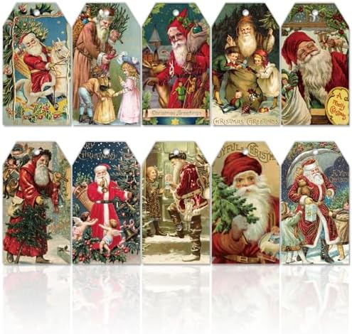 Doumeny 120Pcs Christmas Nutcracker Gift Tags Xmas Paper Tags With String Winter Holiday Tags Label Christmas Tree Pinecone Present Name Tags Ballerina Snowman Santa Claus Decorative Tag For Wrapping
