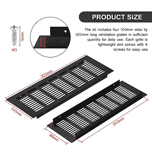 TsunNee 4PCS Air Vent Grilles Cover, 300 x 100mm Aluminum Alloy Kitchen