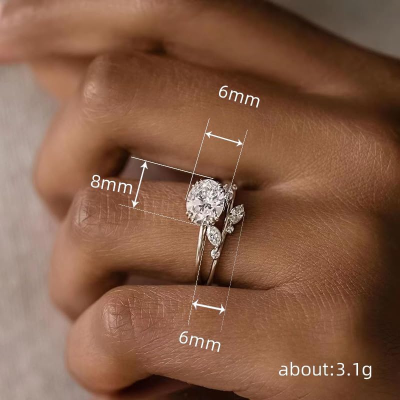 RKKOJJO 925 Sterling Silver Bridal Rings Sets AAA Cubic Zirconia CZ Full Diamond Engagements Rings Wedding 2 Pcs Promise Anniversary White Gold Rings for Women Size 8 - Image 6