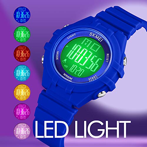 Relógio digital infantil Doneioe para meninos e meninas com 7 cores de fundo de LED 5 ATM à prova d