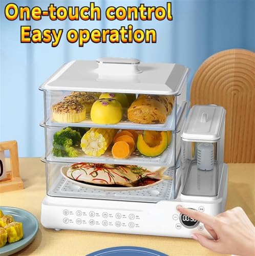 Vaporiera elettrica per alimenti, a 3 livelli, multifunzione, digitale, con timer per una cottura rapida e simultanea