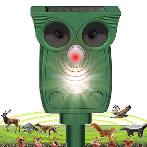 Solar Ultrasonic Animal Deterrent for UK Gardens – Deters Cats, Pigeons, Foxes and Squirrels, IP54 Waterproof, LED Flash, PIR Sensor