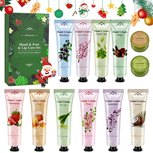 Handcreme Lippenstift Set,12pcs Mini Handcremes,Fußcreme, Lippenbalsam Set für Frauen und Männer,Feuchtigkeitscreme Geschenkset für Weihnachten & Geburtstags Geschenk Cover