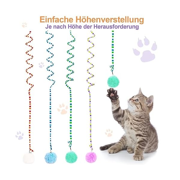 FANTESI Katzenspielzeug Spielzeug,4 Stück Interaktives Katzenspielzeug mit Frühling und Glöckchen,weiches Plüsch Spielzeug Intelligenz Spielzeug zum Aufhängen für Kätzchen und Katzen – Bild 7